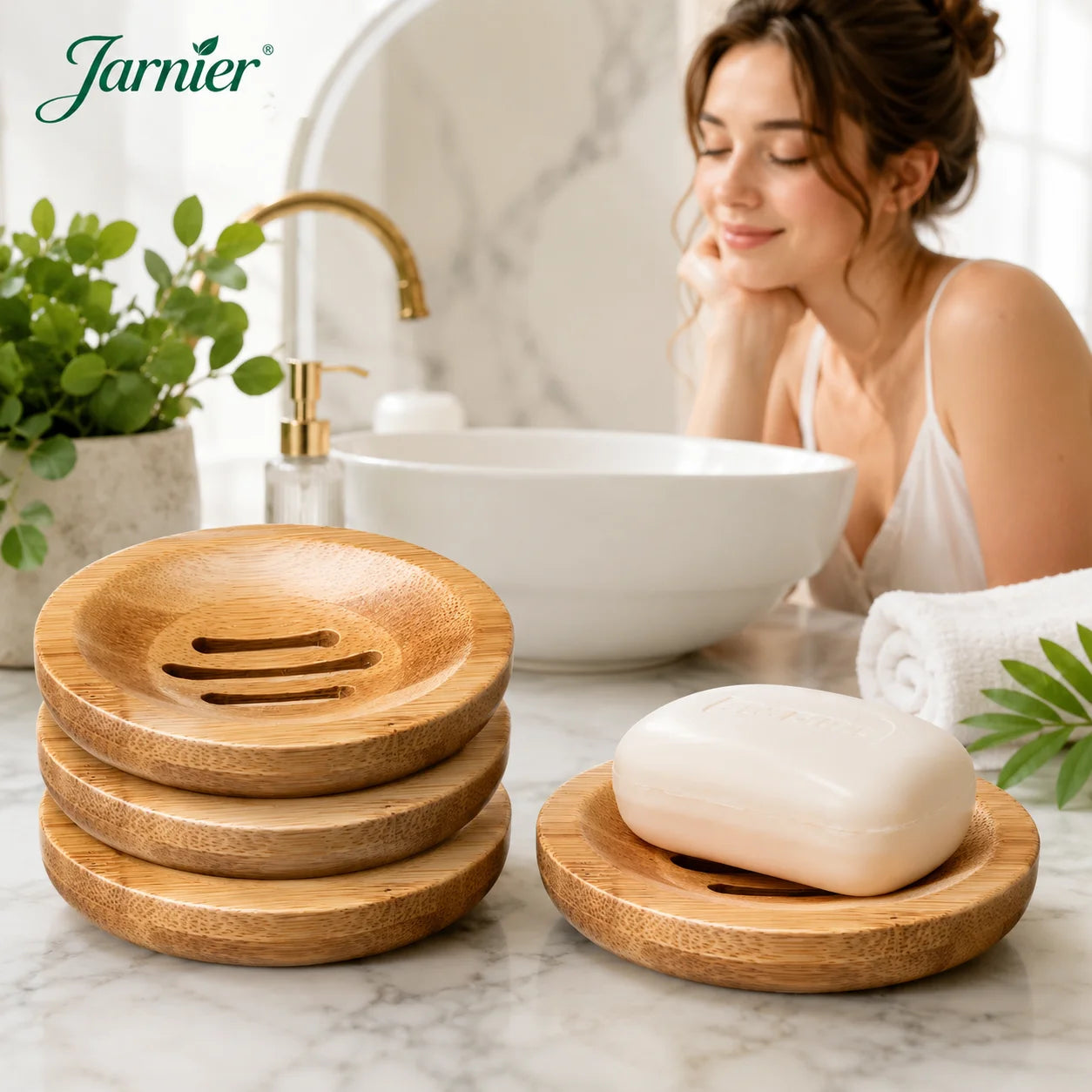 Natural Eco-Friendly Bamboo Shower Bar Soap Holder Self-Draining Soap Dish in Round Square Patterns Handcrafted for the Bathroom