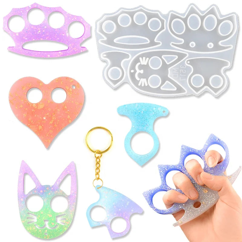 DM048 Finger Protection Epoxy Molds Resin Keychain Finger Sleeve Owl Cat Pendant Self-defense Keychain Crystal Resin Mold