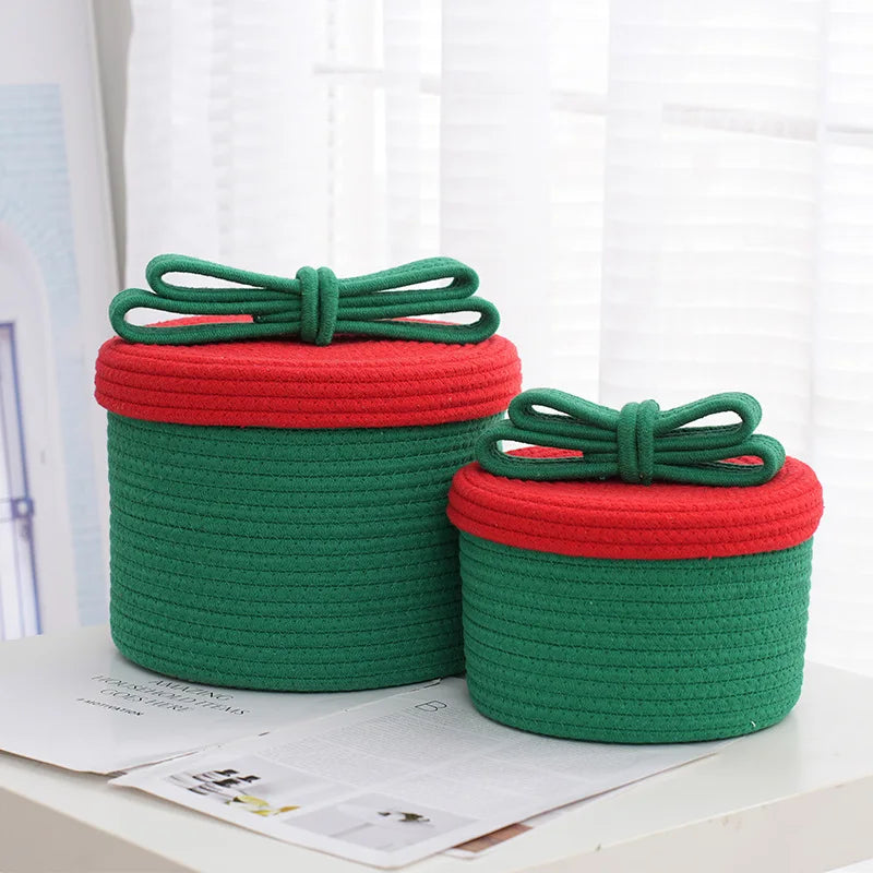 Eco-Friendly Sustainable Collapsible Folding Circle Home Decor Storage Basket with Lid Cotton Rope