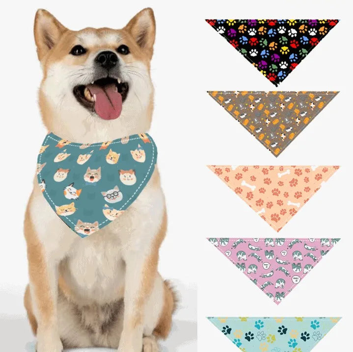 Wholesale Stocked Colored Cute Pet Dog Cat Scarves with Dog Print Collar