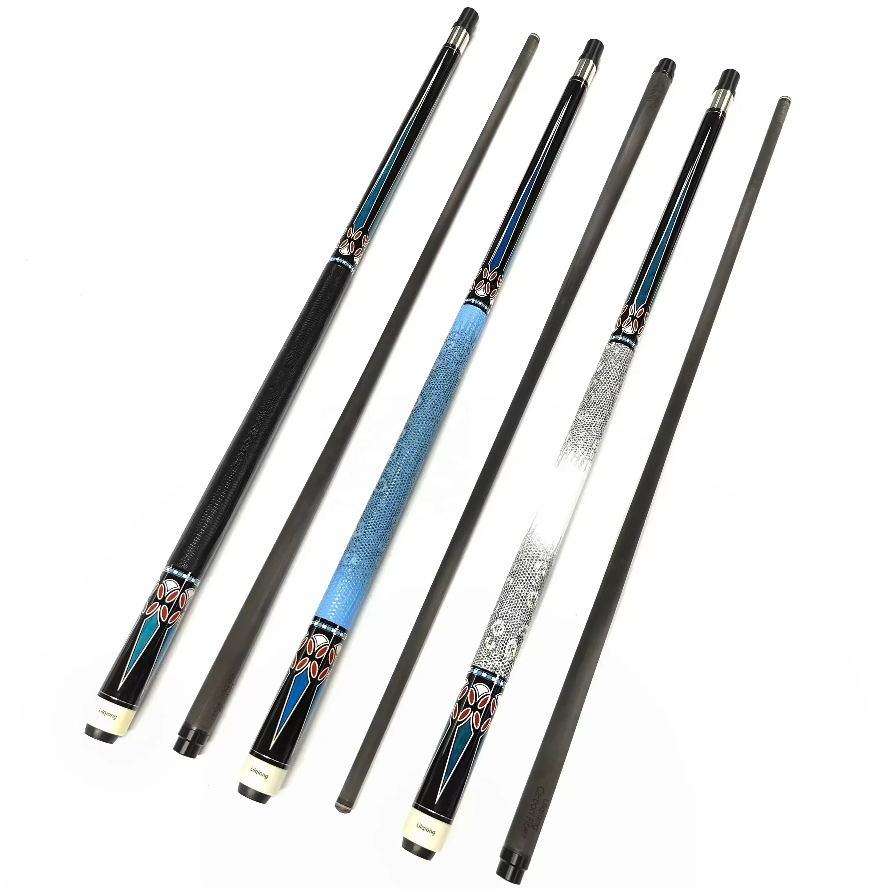 Premium Lilqiong/VanQs 1/2  Uni Lock Jointed Genuine Carbon Fiber Shaft 12.5mm Tip 58" Real Leather Grip Billiard Pool Cue Stick