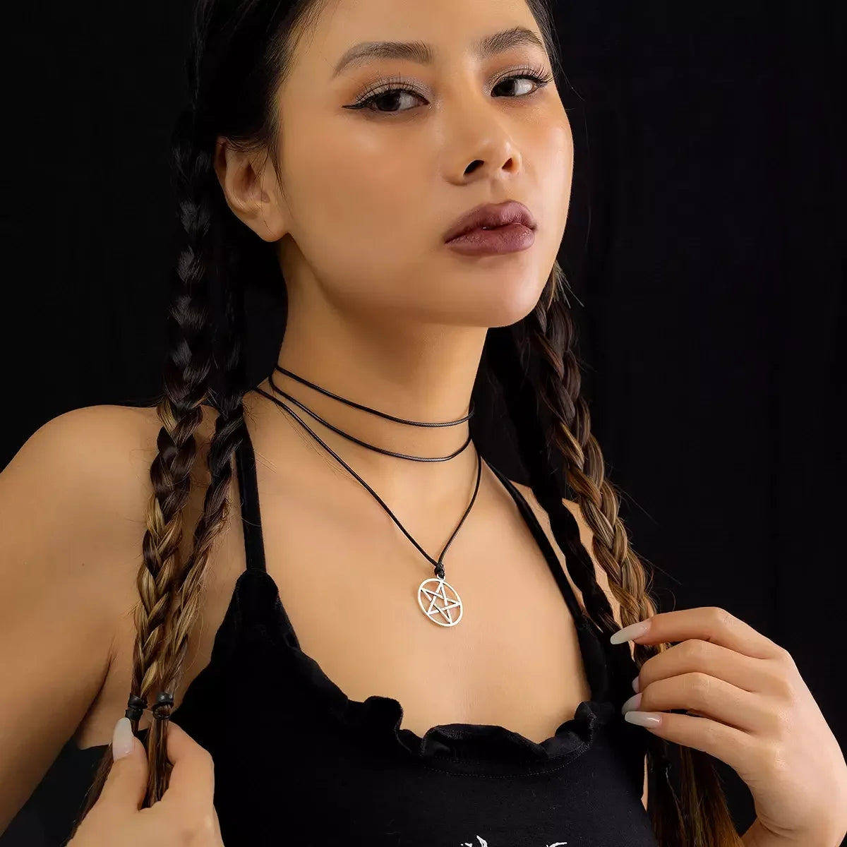 Long Rope Chain with Stars Pendant Necklace for Women Punk Multi-layer Wax Line  Accessories on Neck Fashion Female Jewelry Gift