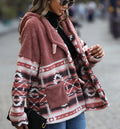 Wholesale 2025 Vintage Aztec Navajo Print Hooded Jackets Ready to Ship Casual Polar Fleece Patchwork Hoodie Jacket Horn Button