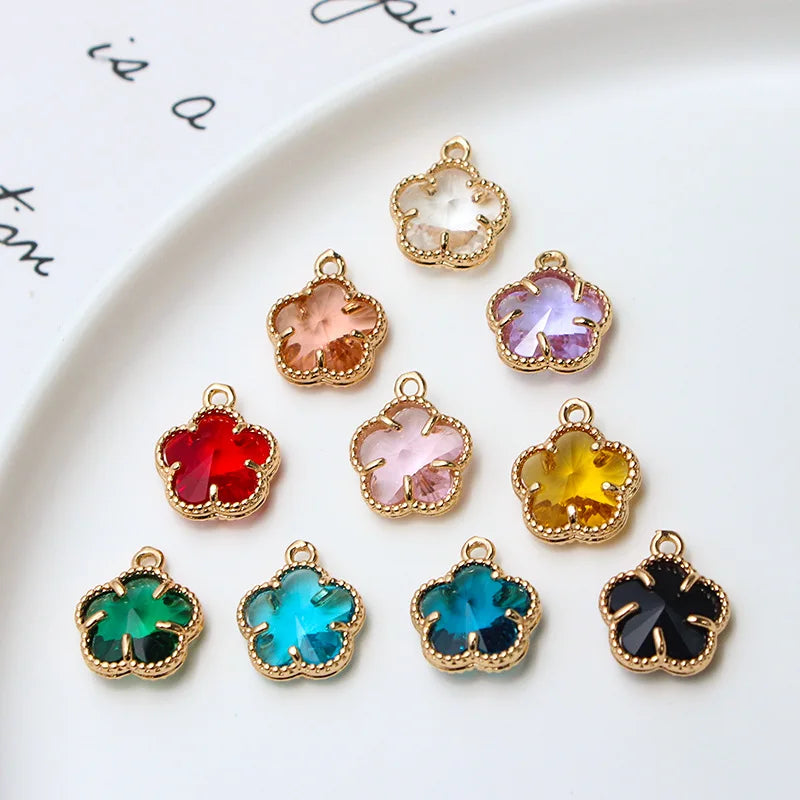 12mm Brass Gold Plated Colorful Crystal Daisy Flower Pendant Charm for Earring Necklace Findings