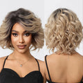 Japan Future Chemical Fiber Synthetic Honey Blonde Short Curly Lace Front Wig Ombre Loose Wave Lace Frontal Hair Wigs for Women