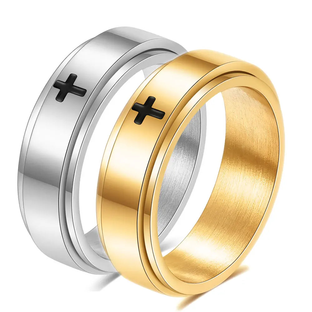 Cross Spinning Men's Ring Stainless Steel Corrosion Drip Oil Cross Signet Ring Men Jewelry