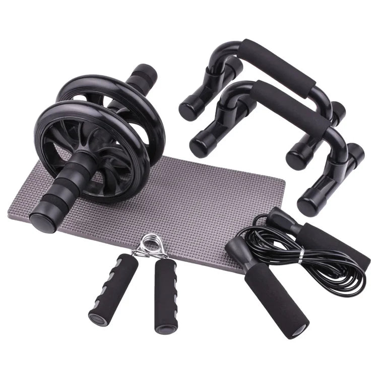 Yewayoga 6-In-1 ABS Waterproof Black Unisex Ab Wheel Rollers Kit Push-Up Bar Jump Rope Hand Gripper Knee Pad Home Use