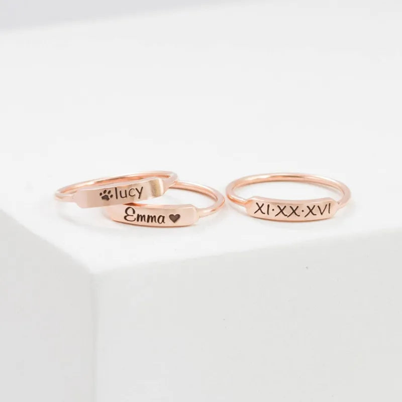 Dainty Personalized Letter Engraved 925 Sterling Silver bar Stacking Name Ring Wholesale