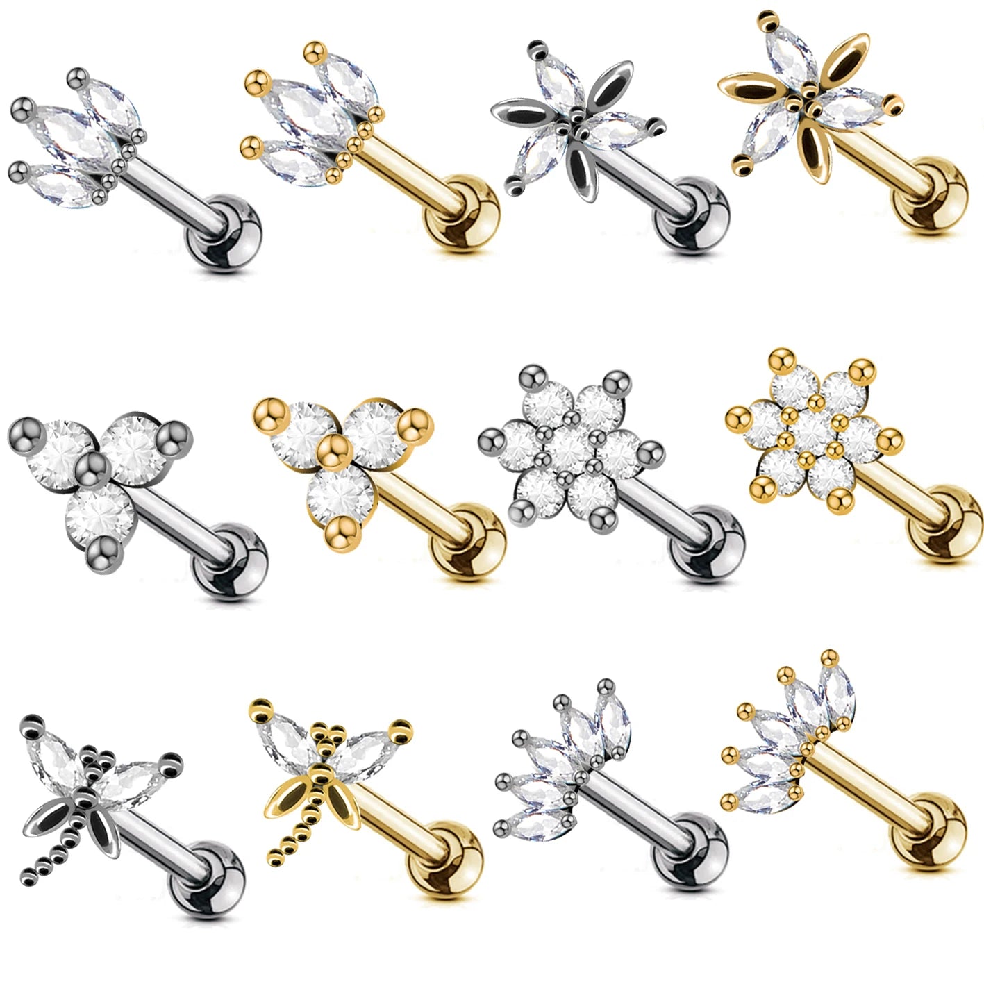 Gaby New Design Flower Earring Triangle Earrings Cartilage  Earring Body Piercing Jewelry