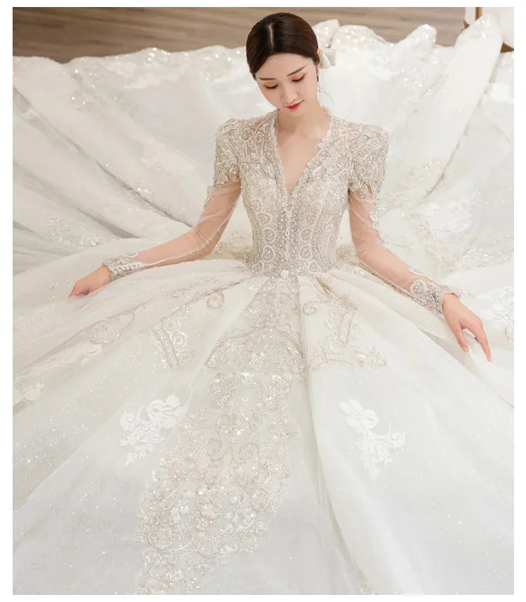 Low Moq Guangzhou Auyan New Bridal Style Main Gauze Court Retro Style French Train Wedding Dresses 2022 Bridal 2023 Curvy