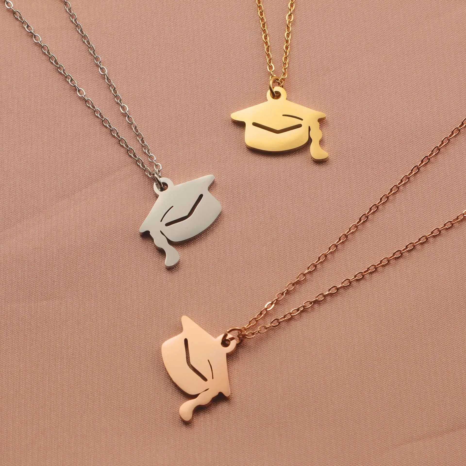 Commemorative Graduation Gift Jewelry Personalized logo Doctor Hat Stainless Steel Necklace