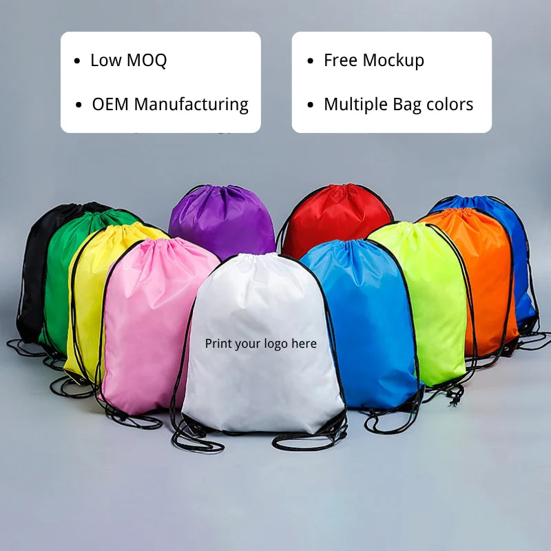 Custom Printing Waterproof 210D Polyester Sport Gym Bag Promotional Stocked Nylon Backpack With Drawstring