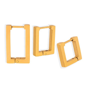 Ins Style Women Minimalist Antique Jewelry 18k Gold Plated Stainless Steel Rectangle square Metal Geometric Hoop Earrings