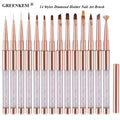 1Pc 14 Style Metal Rhinestone Crystal UV Gel Polish Liner Flat Head Checkered French Stripe Nail Art Pen Drawing