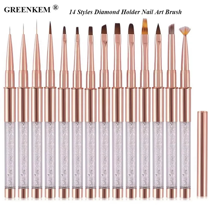 1Pc 14 Style Metal Rhinestone Crystal UV Gel Polish Liner Flat Head Checkered French Stripe Nail Art Pen Drawing