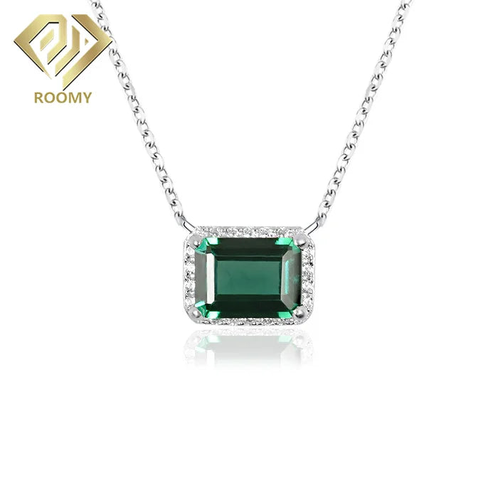 Fine Jewelry 5*7mm Emerald Cut Diamond Necklaces Sterling Silver 925 Jewellery Pendant Necklace