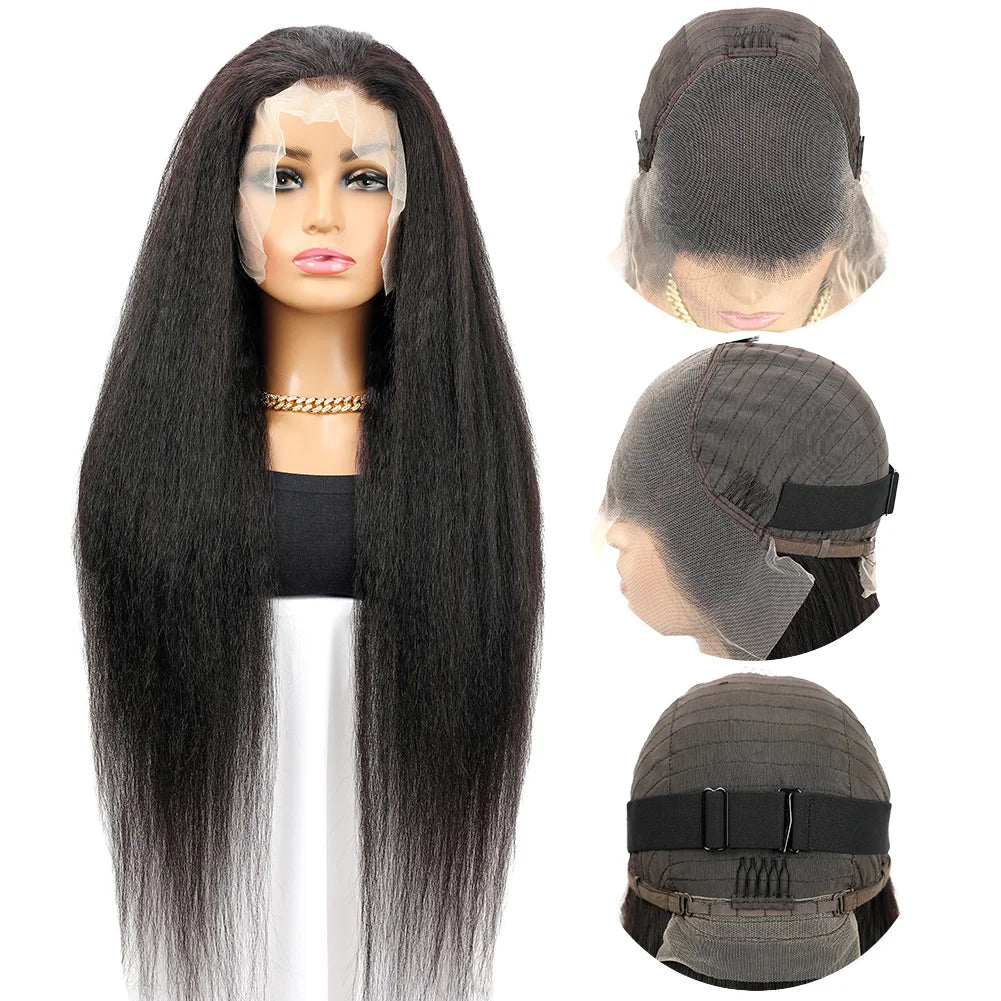 High Density 13x4 Yaki Straight Lace Front Wigs Human Hair Raw Brazilian Full Edges Ear to Ear Swiss Lace Wig for Black Women