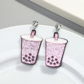 Cute Creative Pink Sequin Glitter Bubble Tea Vup Resin Pendant Fashion Rhinestone Jewelry Acrylic Drop Earrings for Women