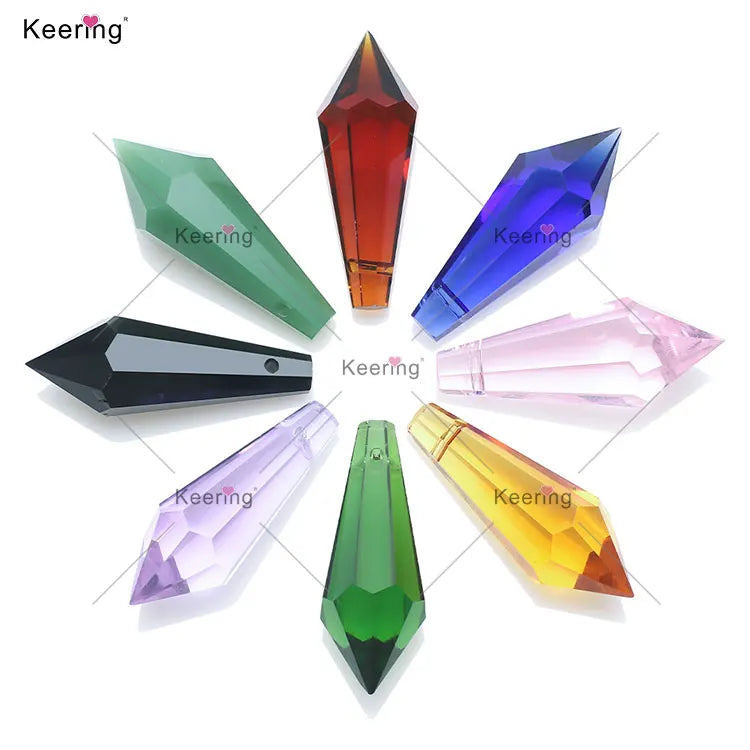 E310210 Keering Luxury Multicolor Cut Faceted Glass 38mm U-icicle Crystal Pendant Sewing Beads for Dresses Wedding