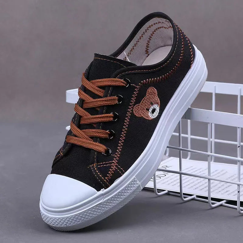 New Design Fashion Bear Design Lace-up Woman Casual Women Canvas Shoes