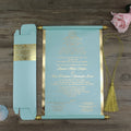 Custom Gold Foil Scroll Invitations for Wedding Birthday Powder Sky Blue Multiple Colors Available