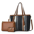 Wholesale Pu Leather Black Lady Hand Bags Luxury Waterproof Designer New Arrival Vintage Women 3 Piece Handbag Sets Striped