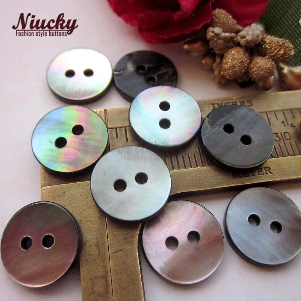 Small Order Quantity 9mm 12.7mm 2 Holes Flat Natural Black MOP Shell Washable High Quality Niucky Brand Sea Shirt Buttons