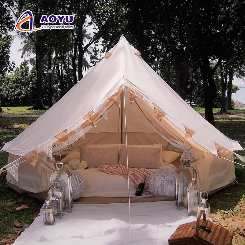 AOYU Four-Season Mongolian Yurt Outdoor Camping Tent Straight/Diagonal Bracing Cotton Fabric Waterproof >3000mm One Bedroom