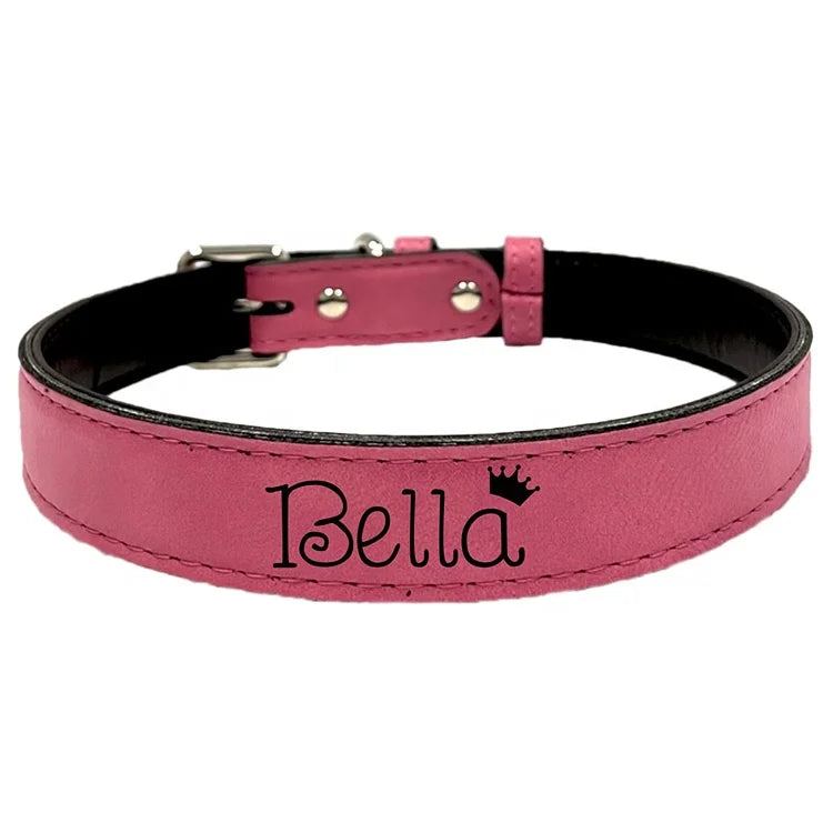 Custom Personalized Adjustable Size Metal Clasp Waterproof PU Leather Pet Collars Hundehalsband Laserable Leatherette Dog Collar