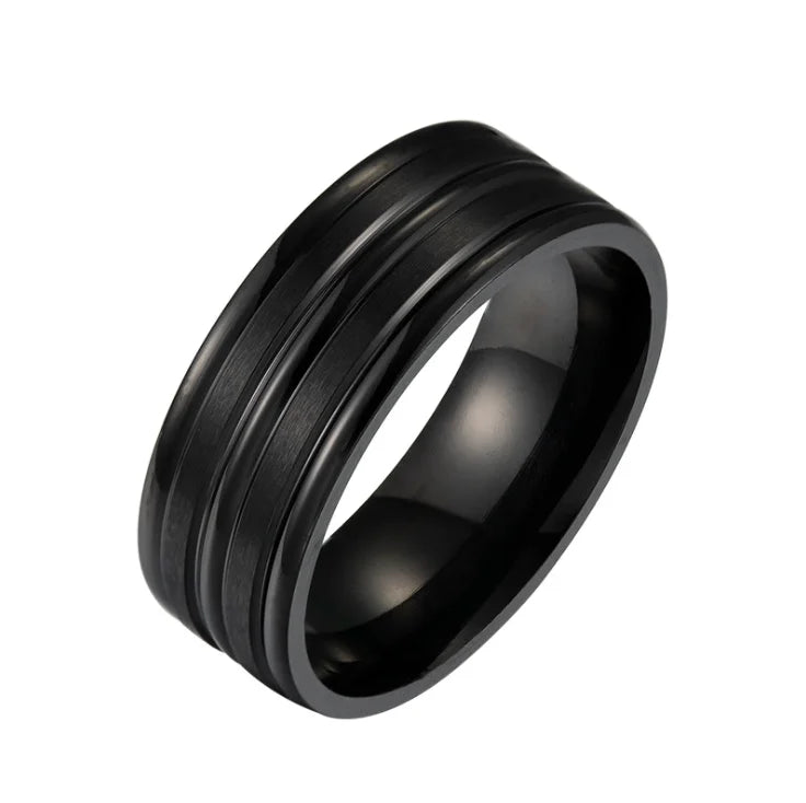 8MM Wide Men's Stainless Steel Black Ring