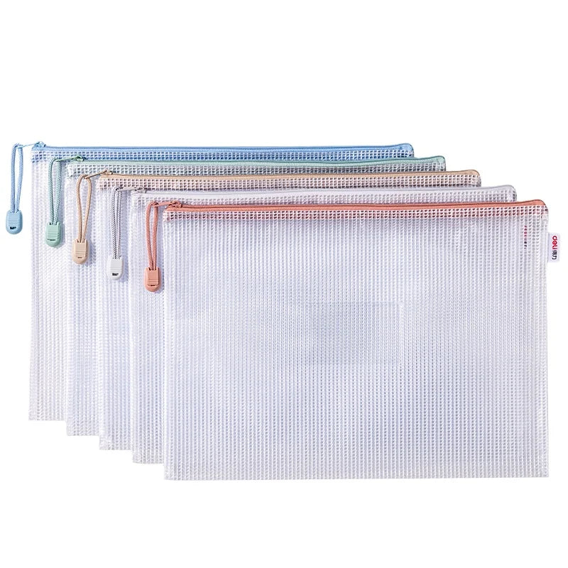 Deli 63484 Transparent Large Capacity Zipper Bag for School Students test Paper Storage A4 Documents Bag 80pcs Per Carton Set