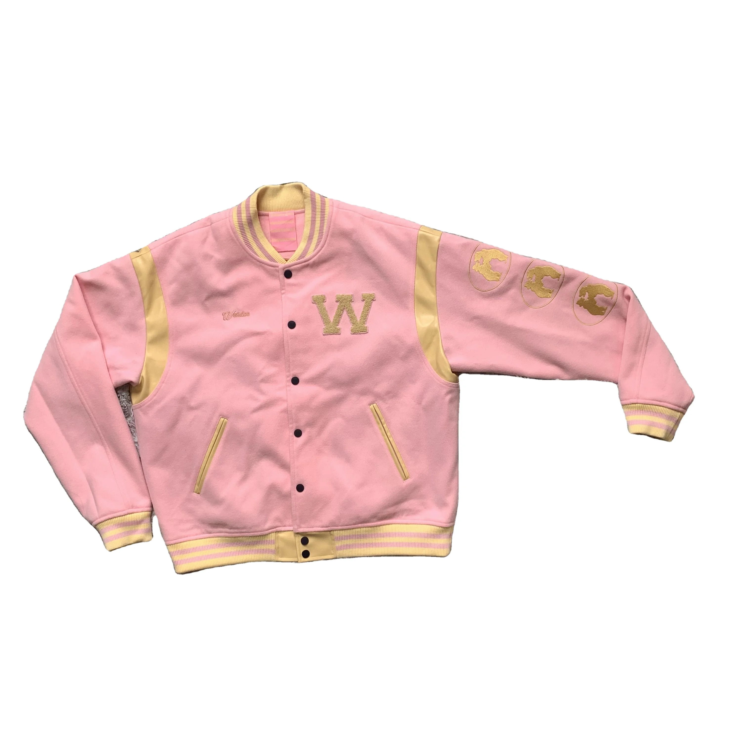 DENIMGUYS Fall Corduroy Jacket for Women Custom Embroidery Logo Unisex Girl's Pink Stylish Sportywear Letterman Jacket