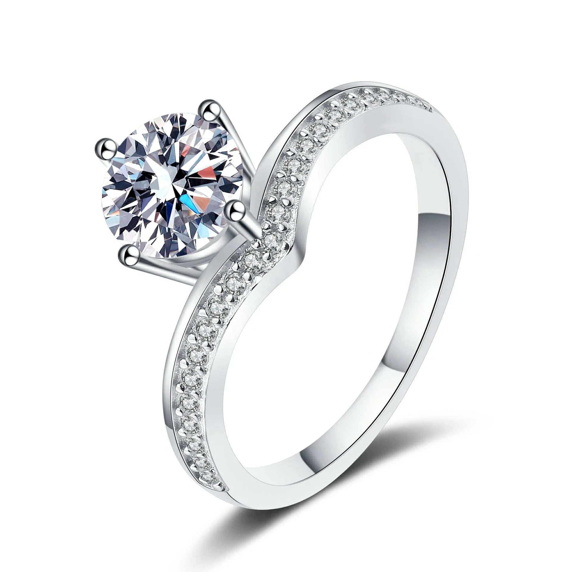 Wholesale 925 Sterling Silver Women's Wedding Engagement Rings 0.5ct/1ct/2ct Round Moissanite Diamond Fine Jewelry