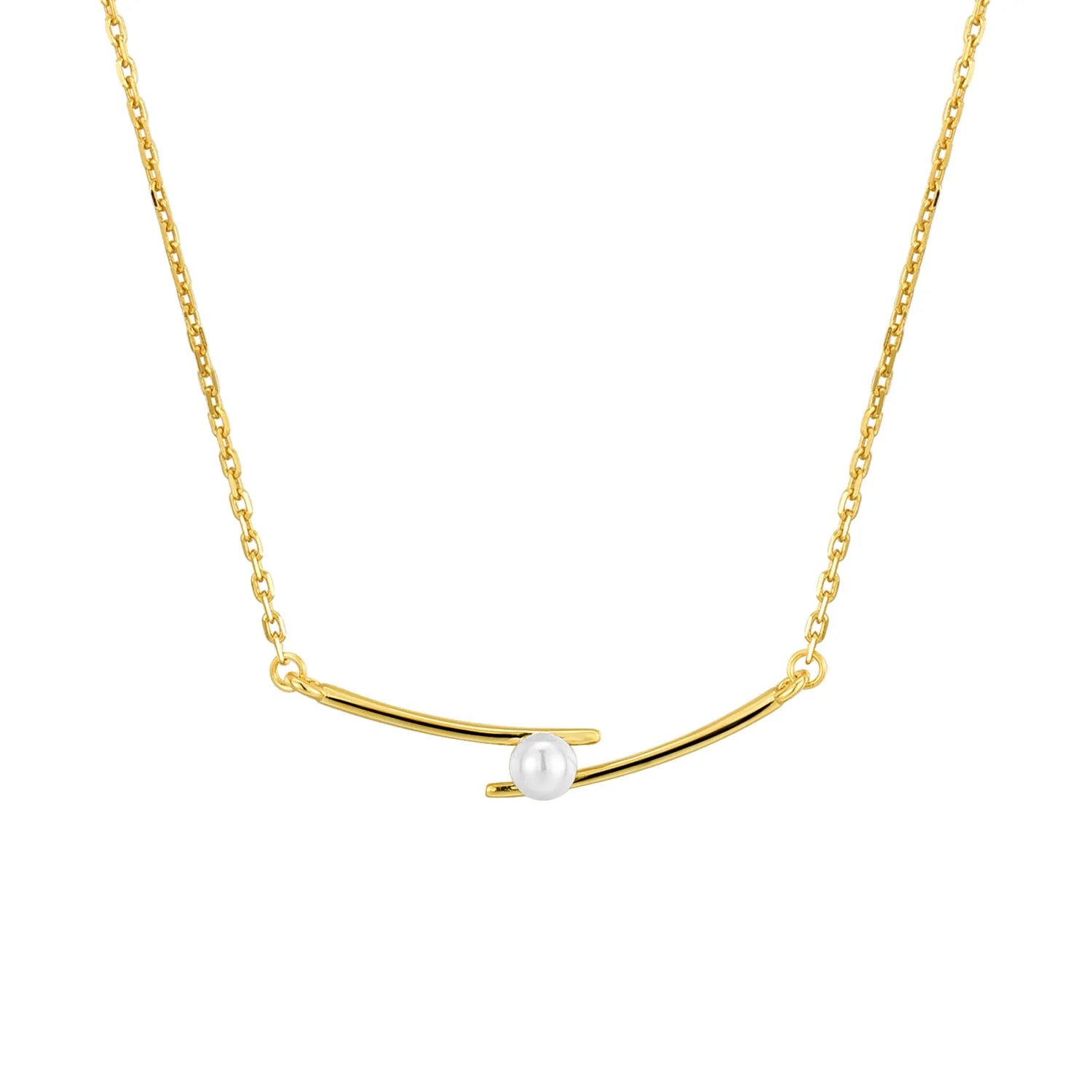 925 Sterling Silver Simple Luxury Chopsticks Collarbone Chain Pearl Pendant Necklace for Women Wholesale