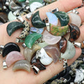 12*18mm Natural Gemstone Blood Stone Opal Rose Quartz Mini Moon Pendant for DIY Necklace Jewelry Making