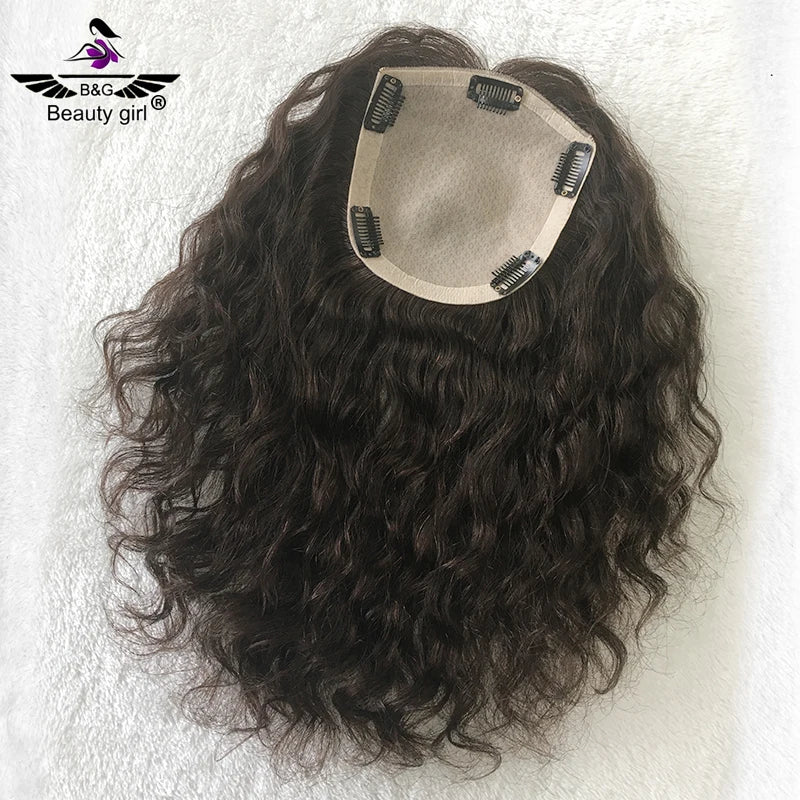 Beauty Girl Silk Part Brazilian Human Hair Curly Topper in Stock Women Toupee Silk Top Female Toupee for Black Woman