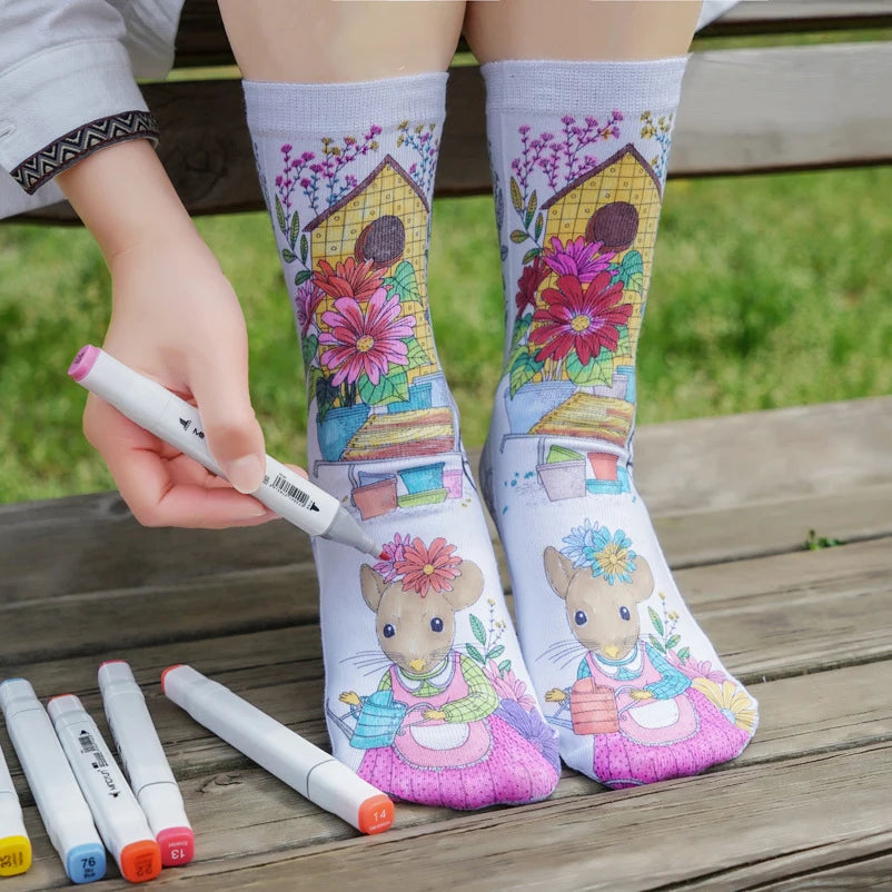 New Funny Cartoon Painting DIY Parent-child Socks New Coloring Socks