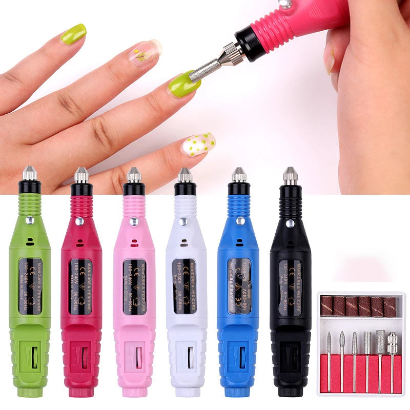 Portable Mini Electric Nail Art Drill Pen Grinder Nail Drill Bit Display Machine Drill Set Nail Tools