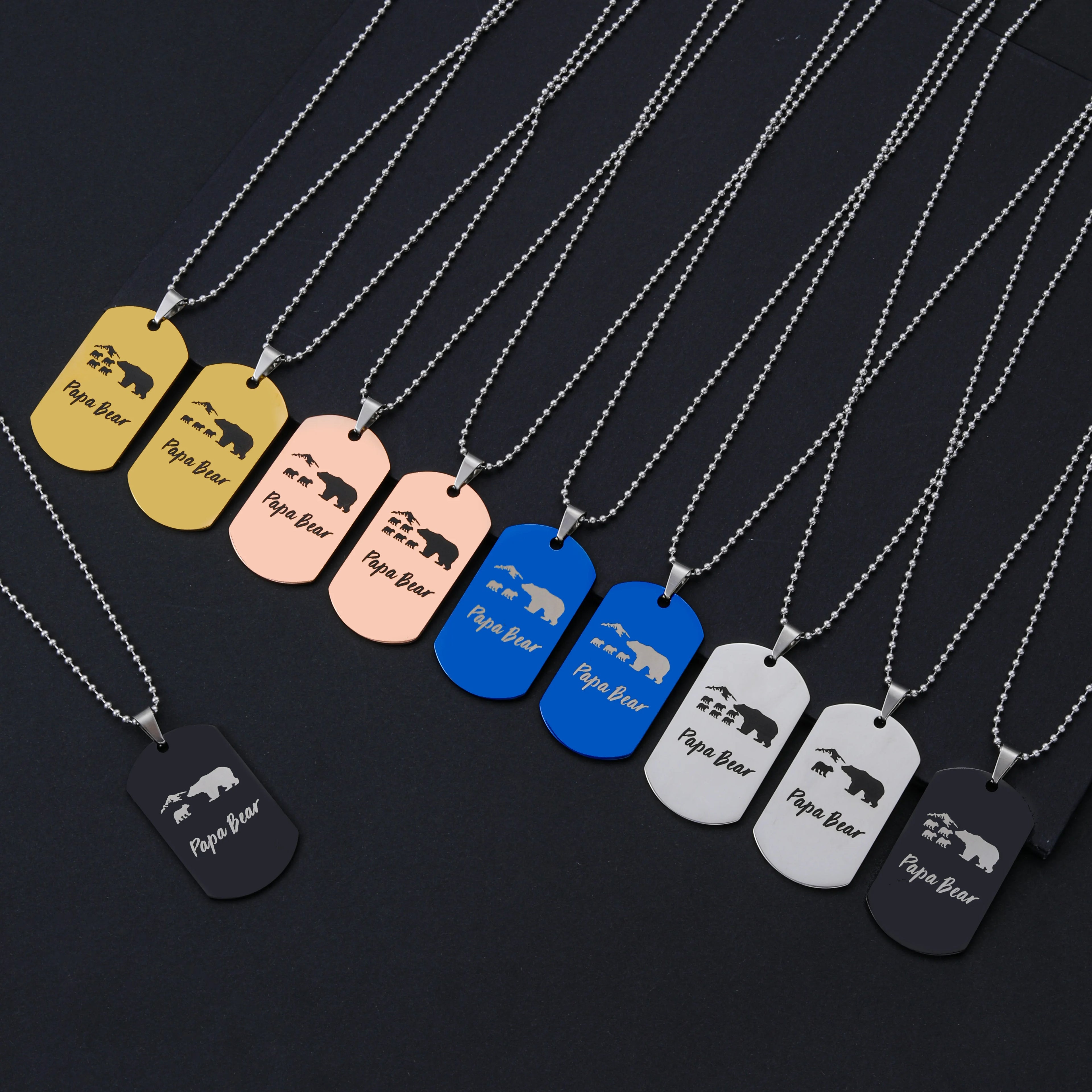 Ywganggu Stainless Steel Laser Daddy Bear and Baby Personalized Custom Letter Pendant Love Gift for Dad Necklace Jewelry