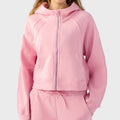 New Warm Interior Velvet Workout Sweater Women's Short Hooded Zip Loose Yoga Sports Hooded Sweater