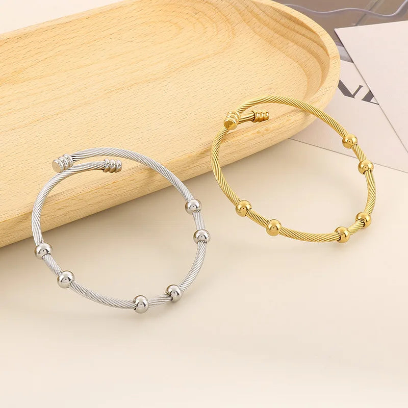 Wholesale Custom Waterproof Wire Beads Bracelet Adjustable Stainless Steel Twisted Cable Cuff Bracelet Bangle