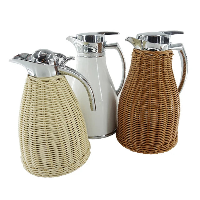 Popular Stainless Steel Thermo Vacuum Flask Rattan Thermos Personalized Water Bottle Rattan Pot Thermos