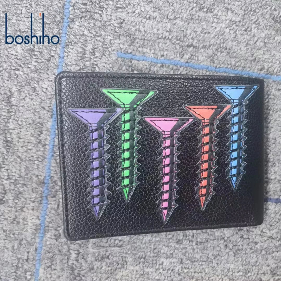 BOS24101502 Customizable Vintage Genuine Leather Wallet Unisex Luxury Short Open Waterproof Colorful Hollow Design RFID Stylish
