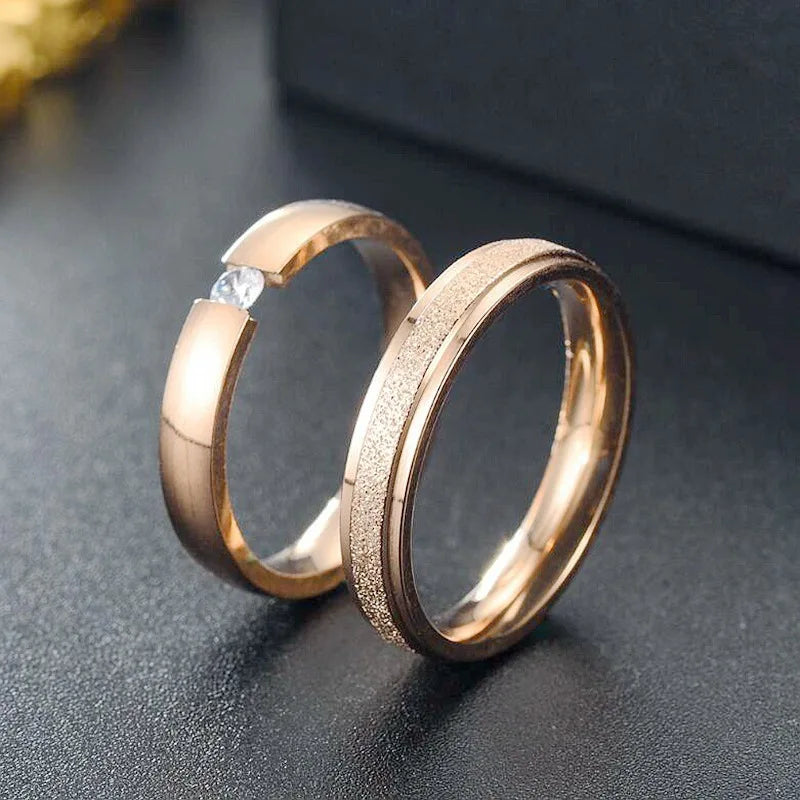 New Arrive 4mm Stainless Steel Couple Ring for Women & Men Women's Engagement Wedding Ring Jewelry Rose Gold Plated Couple Ring