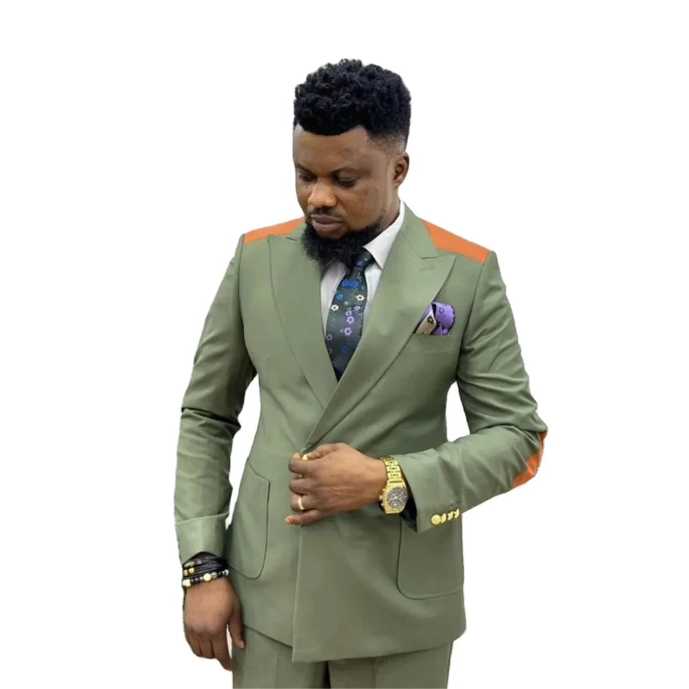 New Men's Suits 2 Pcs Jacket+Pant Casual Patch Design Blazers Wedding Groom Prom Suits for Men Tailored Made Costume Homme