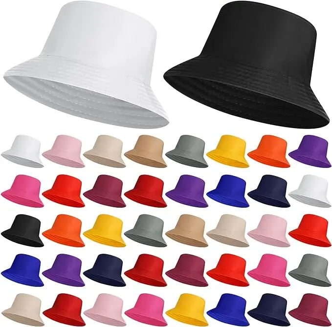Outdoor Flat Top Wide Brim Fisherman Hat Custom Cotton Embroidery Logo Yellow Pink Red Green Orange Pink Black Plain Bucket Hat