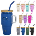 Wholesale New 32oz Large Capacity Silicone Sleeve Glass Tumbler with Handle Stainless Steel Straw Bamboo Lid