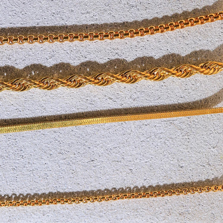 Factory Manufacturer Stainless Steel 18K Gold Plated Twisted Chains Rope Chain Necklace Jewelry Link Chain Necklace for Women
