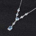 Abiding Premium 925 Sterling Silver Women Chain Link Natural Swiss Blue Topaz Emerald Cut Pendant Necklace