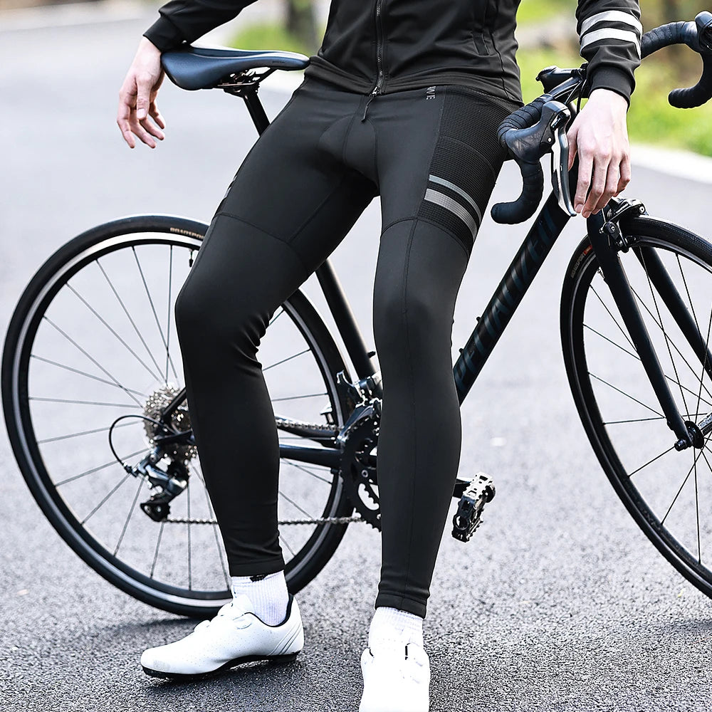WOSAWE Men's Warm Fleece Thermal Training Cycling Bib Pants High Elasticity Anti-Slip Bicycle Tights Custom Padded